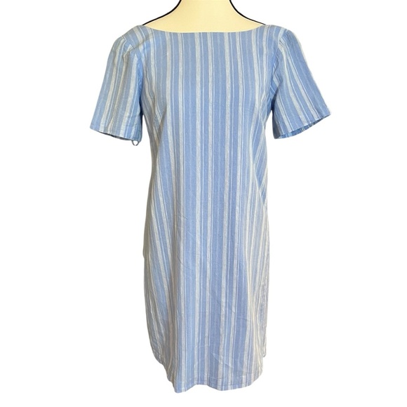 Anthropologie || Cape May Mini Bow Back Dress Linen Blend Blue Stripe Size 4 - Picture 4 of 11